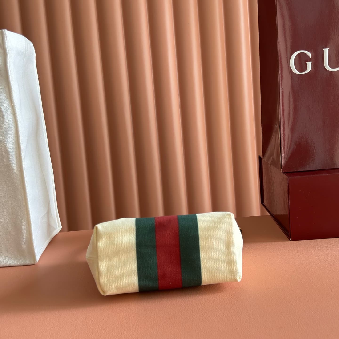 Gucci Small pouch with strap and Web natural canvas A000MM High