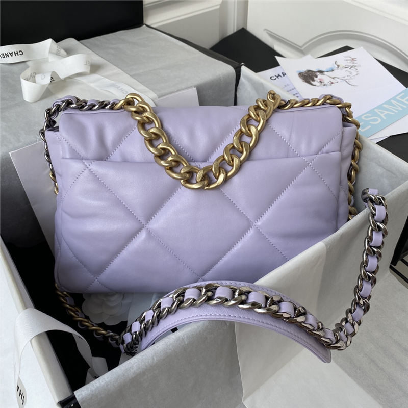 Large Chanel 19 Flap Bag Lambskin Lilac High