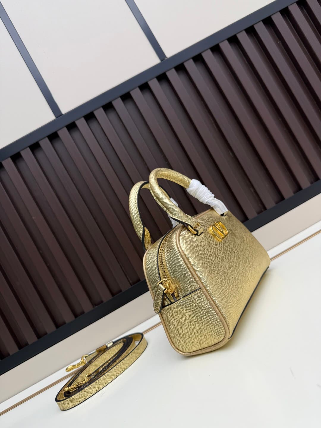 Valentino Garavani Mini VLogo Signature Bowling Bag Gold High