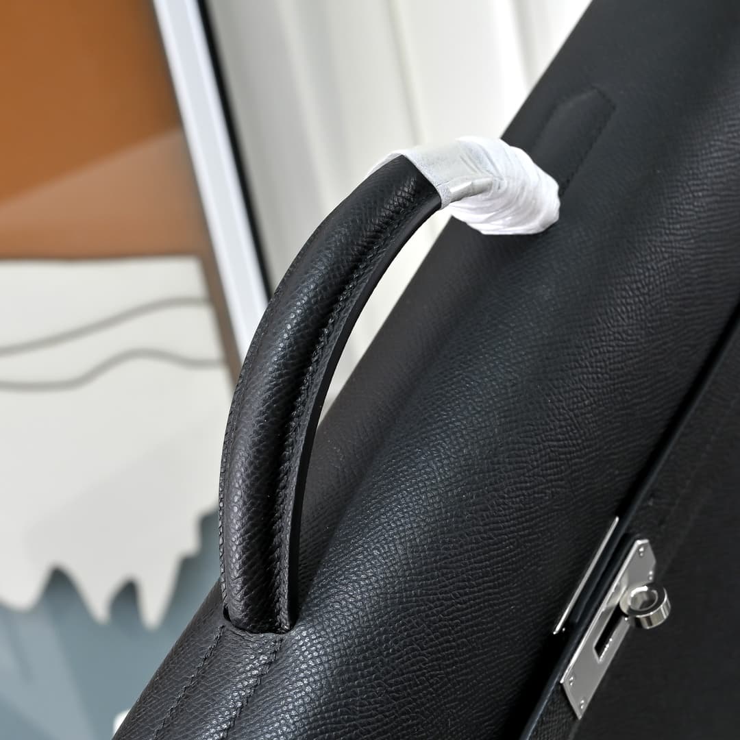 Hermes Kelly depeches Epsom 36 briefcase In Black Silver Metal CalfskIn WAX High