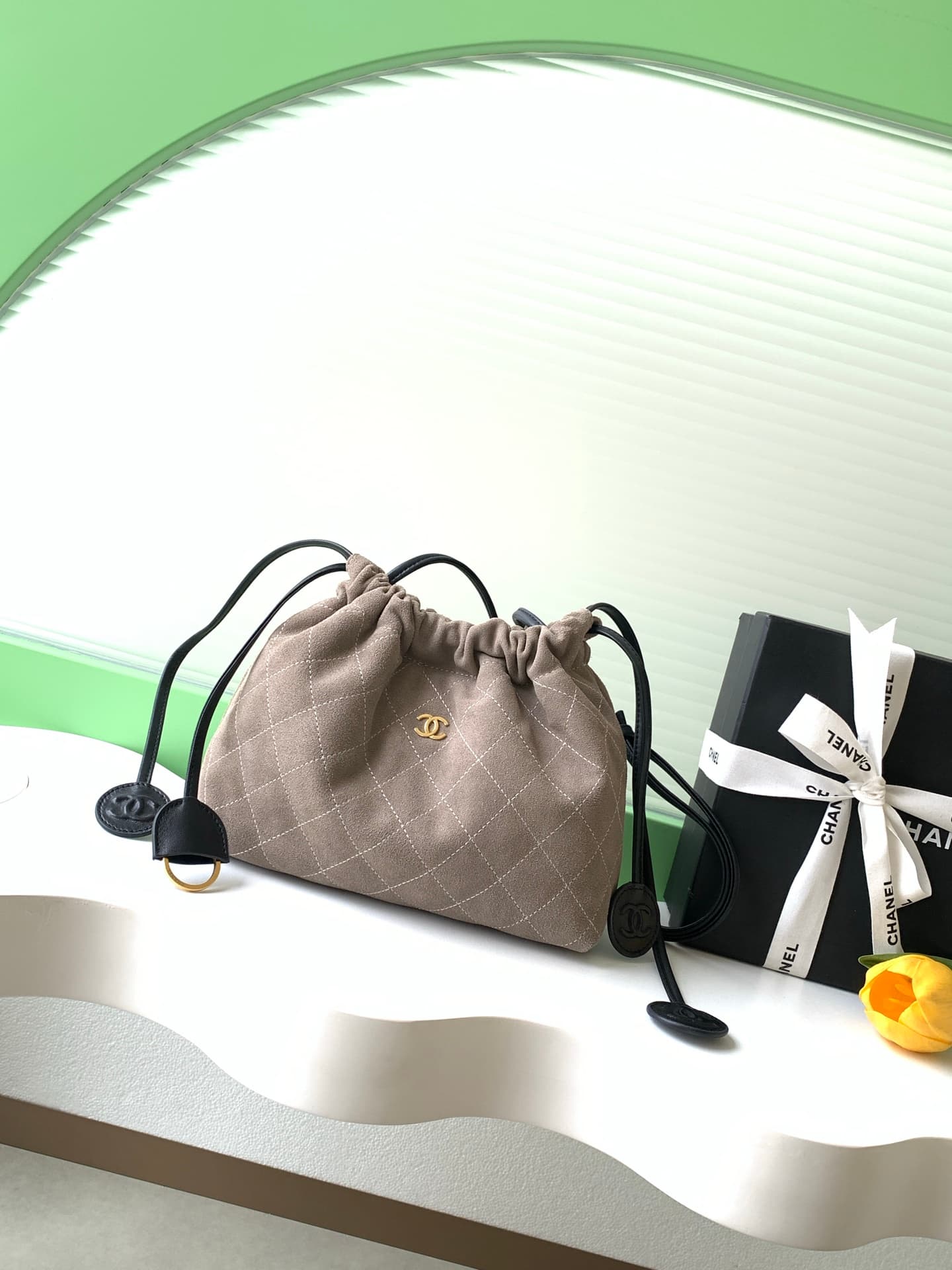 Chanel Clutch with Leather Strap Suede Calfskin & Gold-tone Metal AP5227 Grey A
