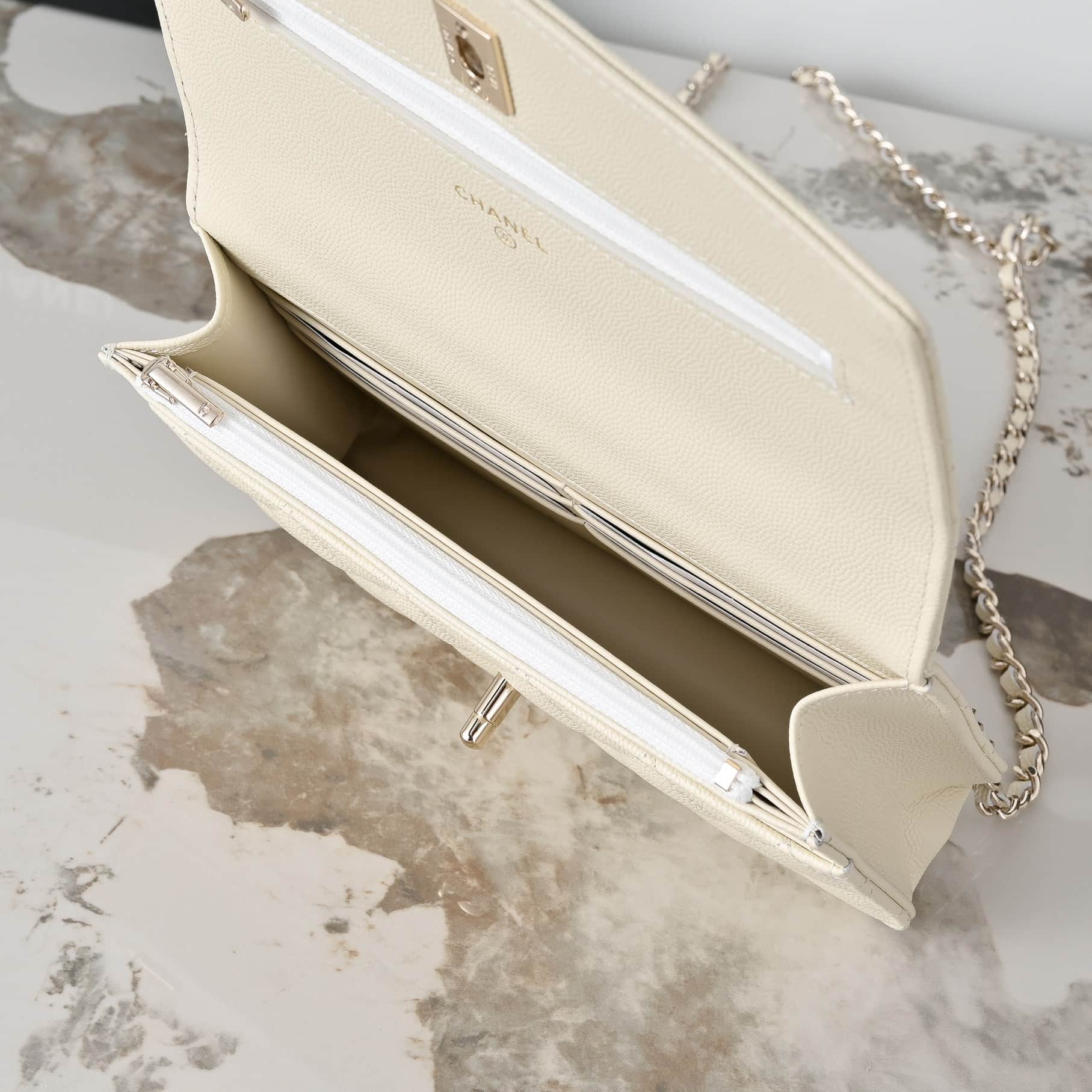 Chanel Wallet on Chain Grained Calfskin & Gold-Tone Metal Cream AP4401 A