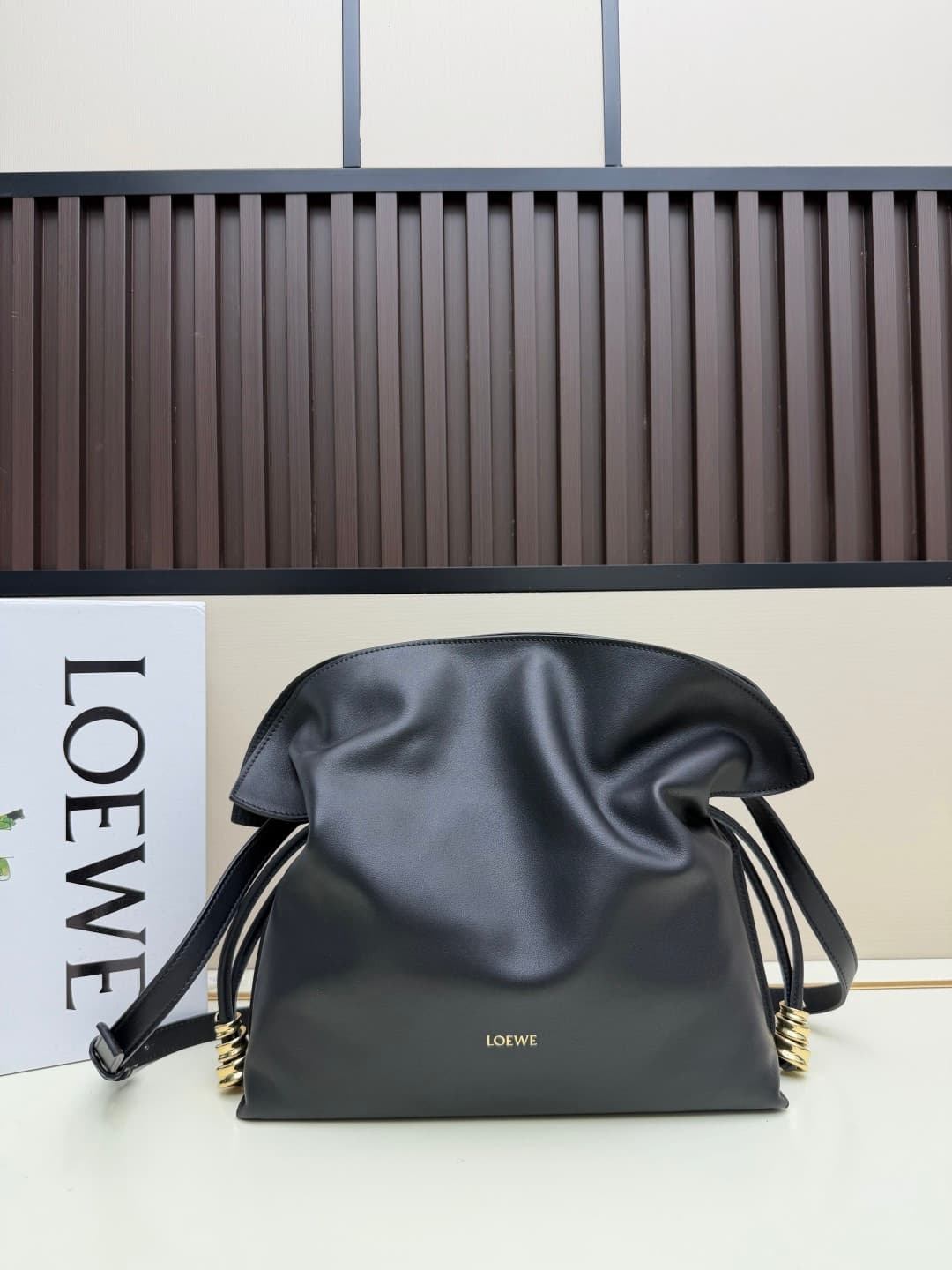 Loewe Medium Flamenco Ruched Clutch Bag in Black Leather High