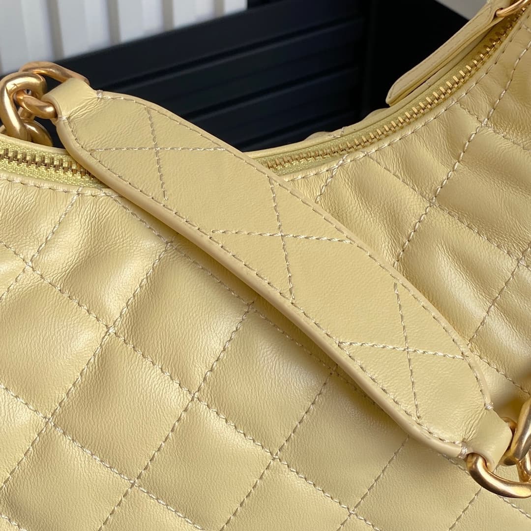 Chanel Trendy Pockets Hobo Bag Lambskin & Gold Metal Yellow AS5339 A