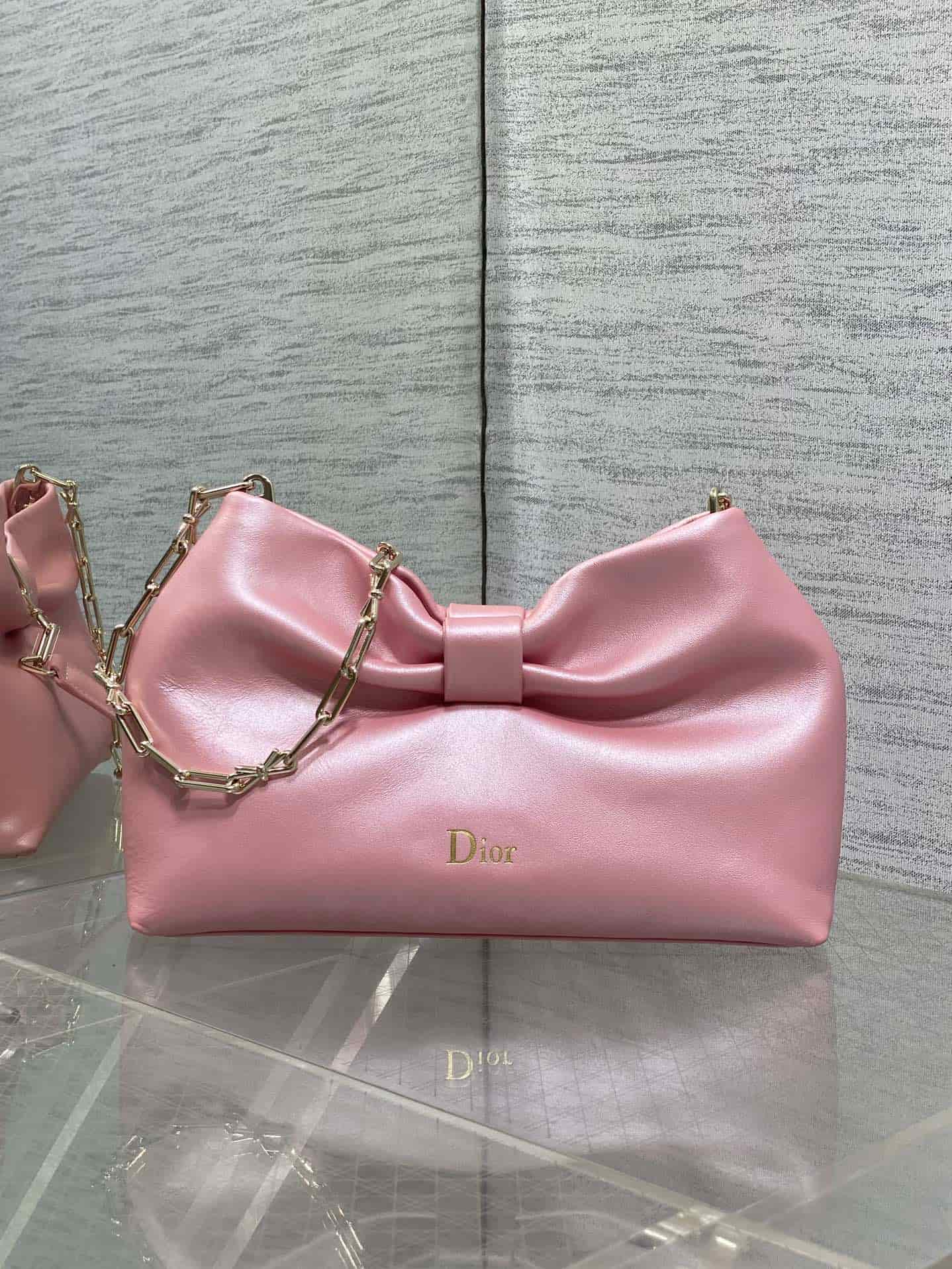 Small Dior Bow Bag Pink Leather High