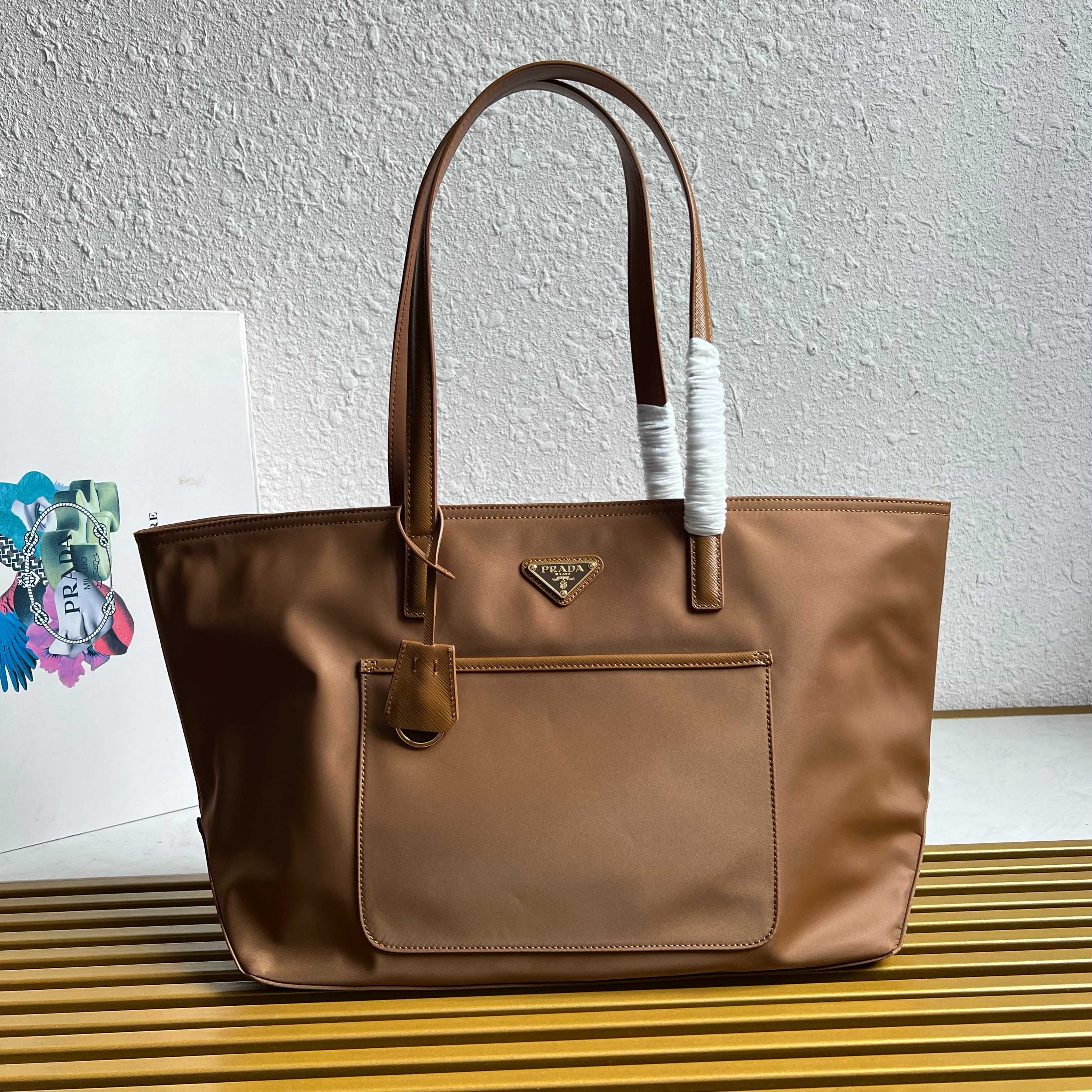 Prada Re-Edition 1978 medium Re-Nylon and Saffiano leather tote bag 1BG555 Brandy High