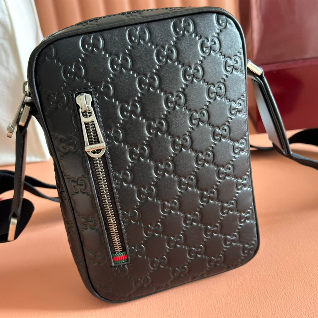 Gucci GG Emblem small crossbody bag Black embossed GG smooth leather 850238 High