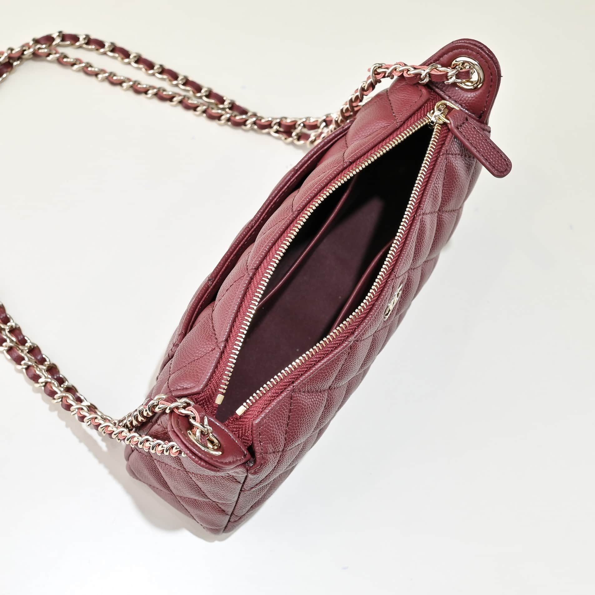 Chanel Chain Wallet Grained Shiny Calfskin & Gold-Tone Metal AS4704 Wine Red A