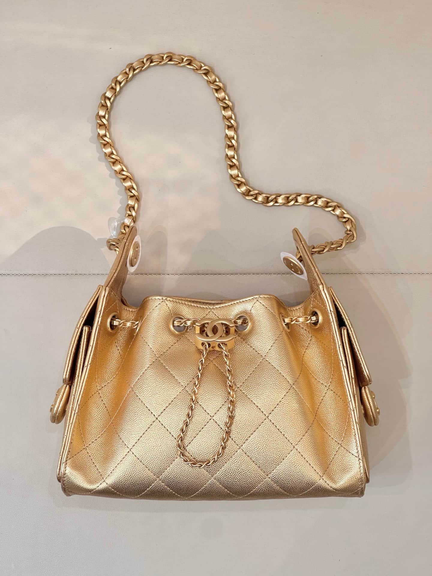 CHANEL 25 Mini Handbag AS5631 Grained Calfskin & Gold-tone Metal Gold TOP