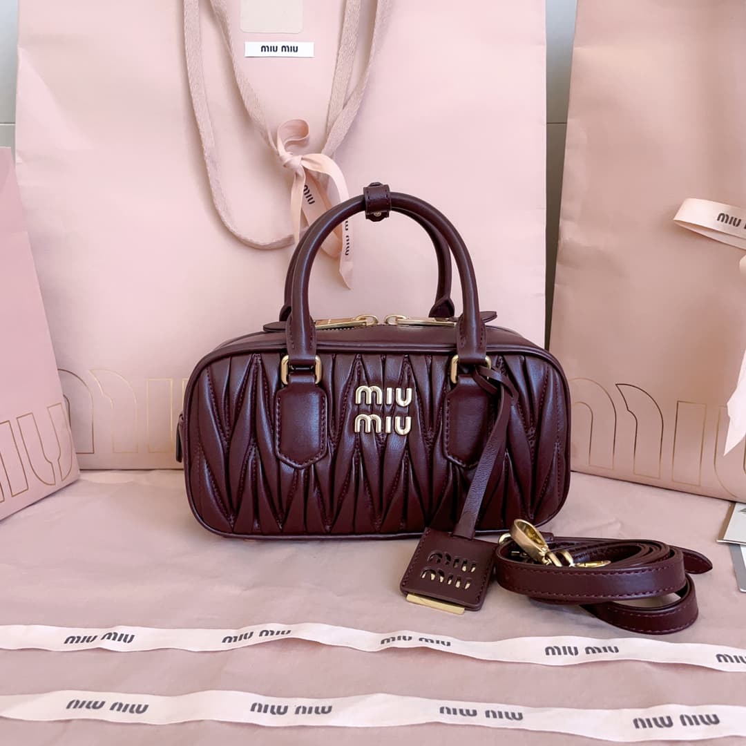 Miu Miu Arcadie matelassé nappa leather bag 5BB142 Wine Red High