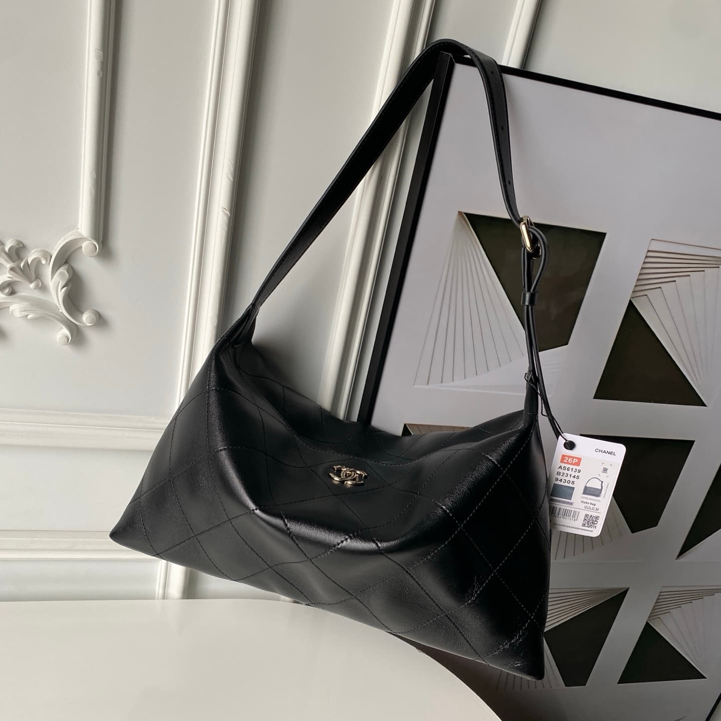 Chanel Maxi Hobo Bag Shiny Lambskin & Gold-Tone Metal AS6139 Black A
