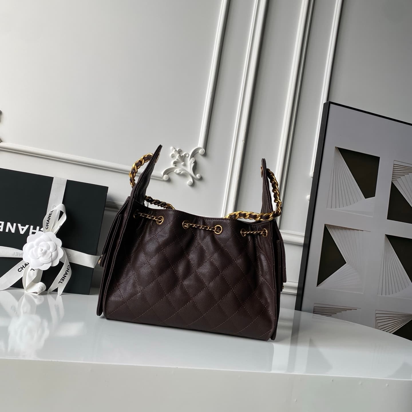 Chanel 25 Small Hobo handbag AS5293 Grained Calfskin &Gold-Tone Metal Drak Brown A