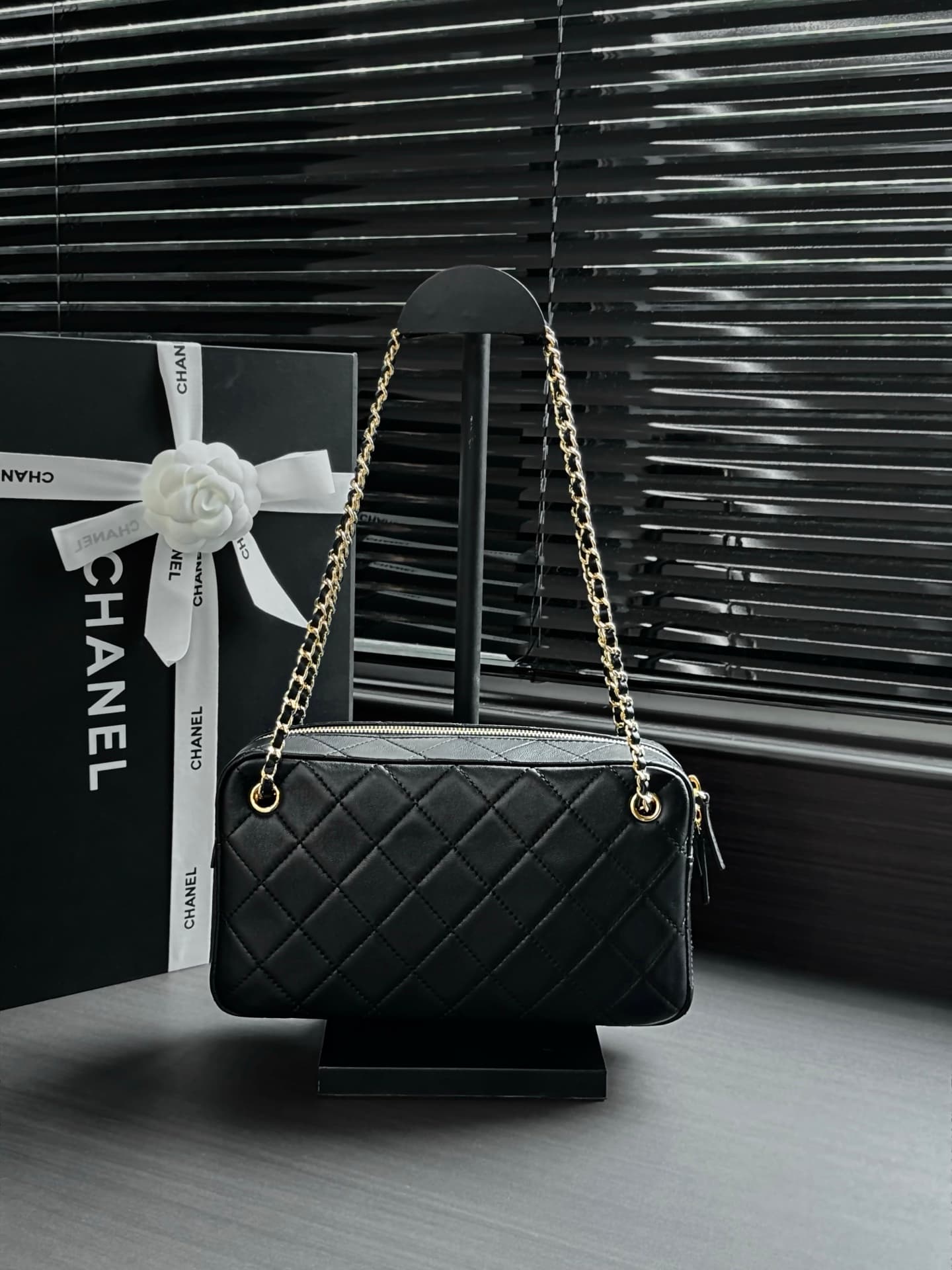 Chanel Maxi Camera Case Lambskin & Gold Metal Black AS6443 A