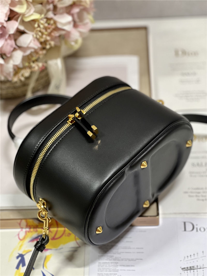 SMALL CD SIGNATURE VANITY CASE Calfskin with Embossed CD Signature Black High