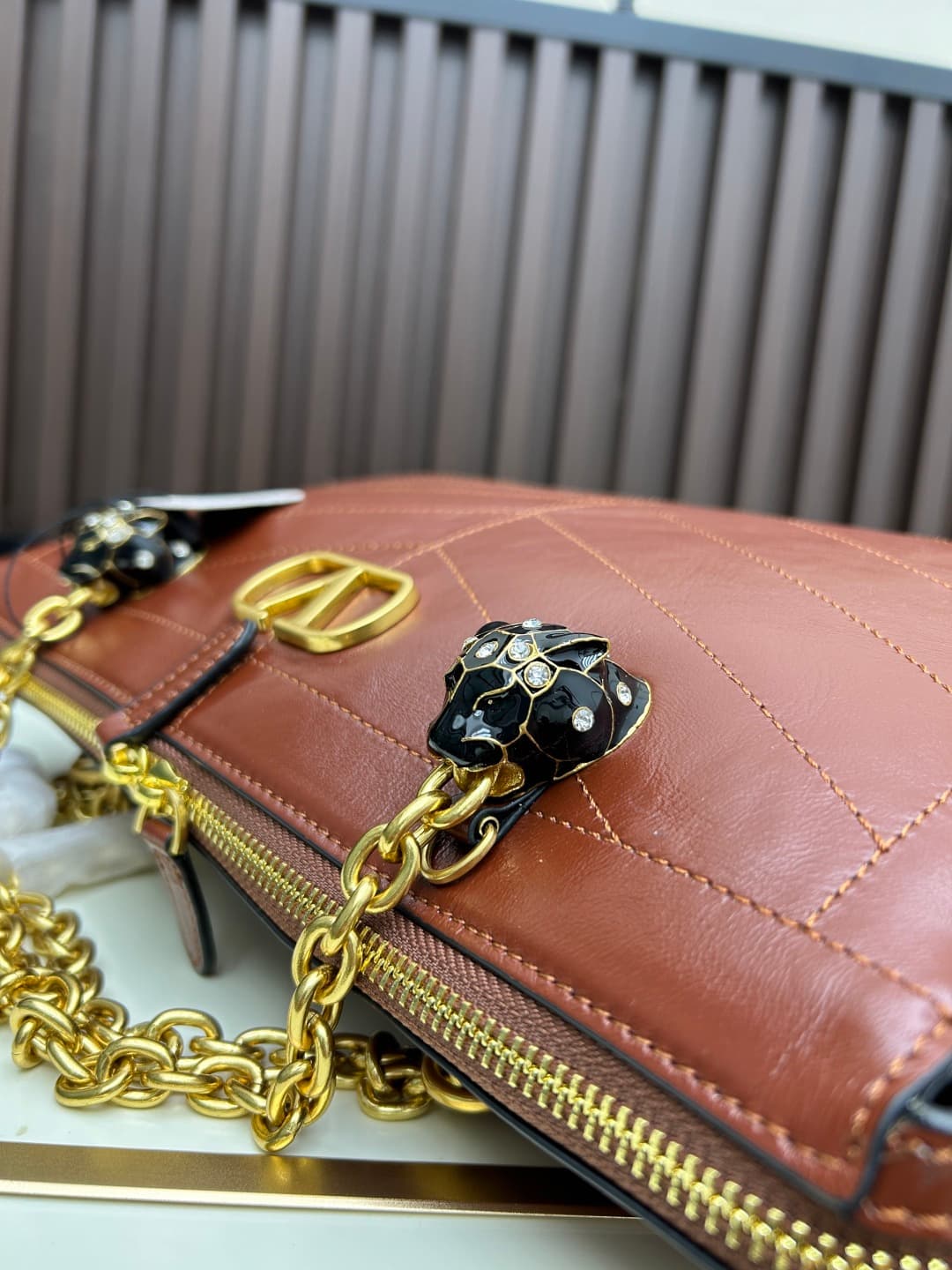 Valentino VLogo Garavani Panthea Shoulder Bag Brown Leather Mid