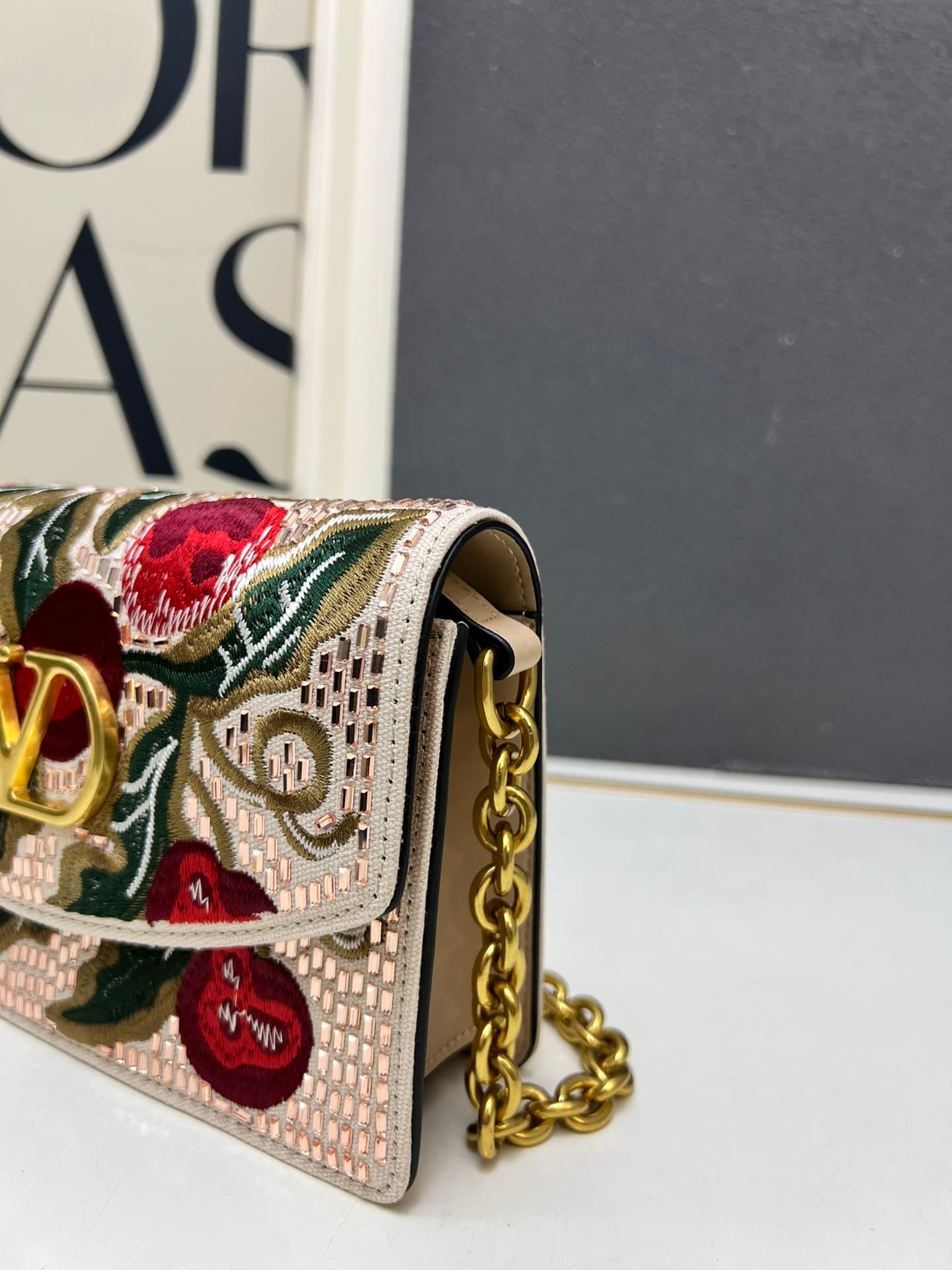 Valentino Garavani Vain Embroidered Shoulder Clutch With Cherryfic Pattern Mid