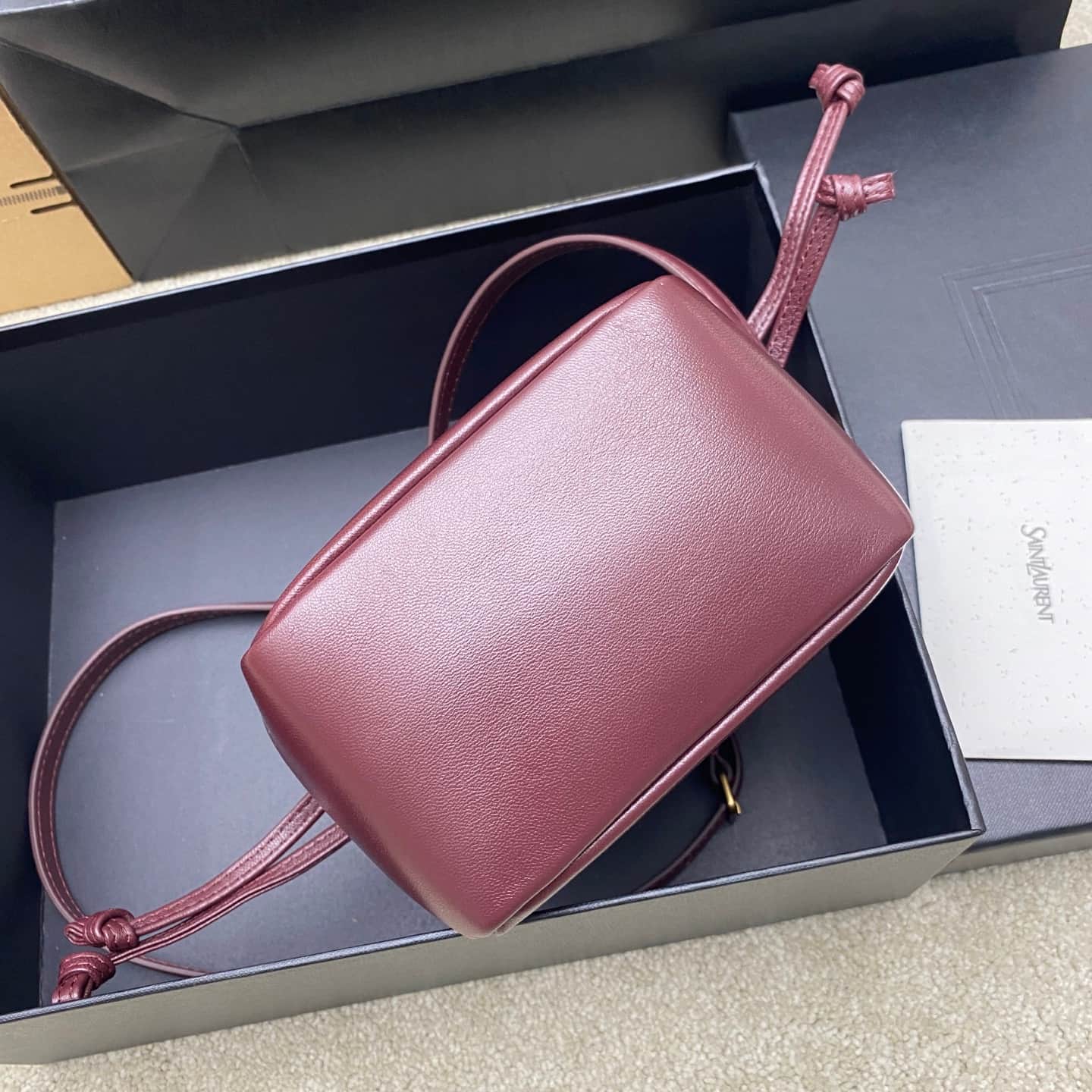 Saint Laurent Jamie Mini Leather Bucket Bag Burgundy Lambskin 859174 High