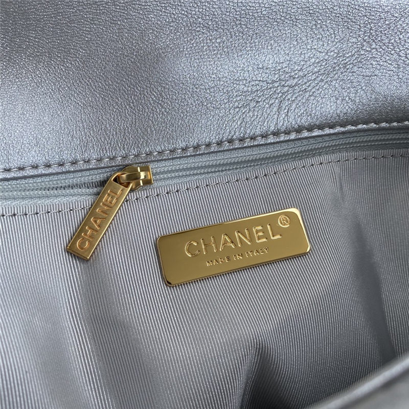 Chanel 19 Flap Bag Lambskin Silver High