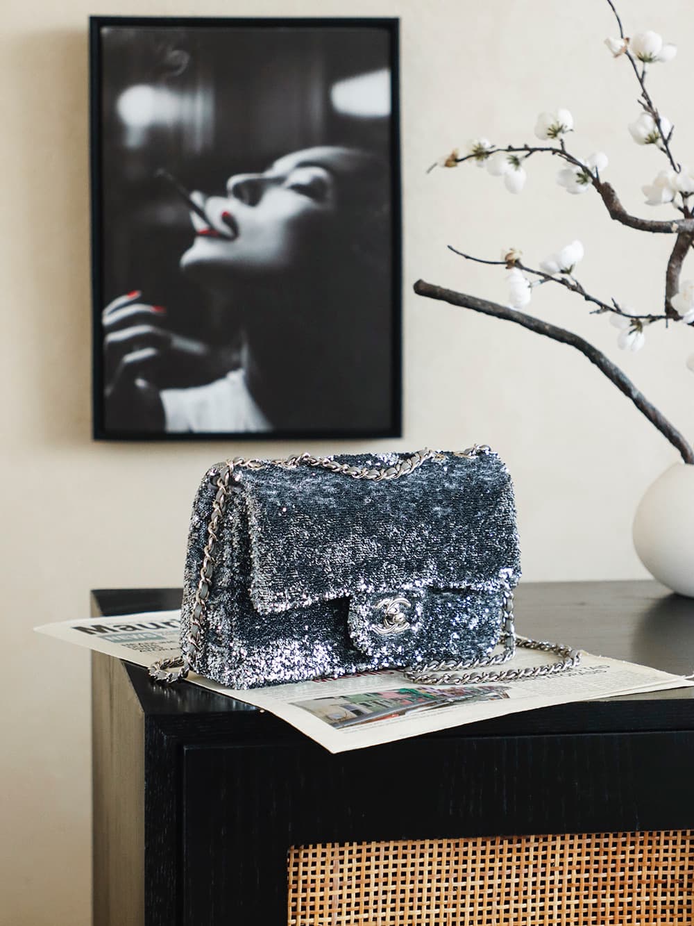 Chanel Flap Bag With Silver Sequins A