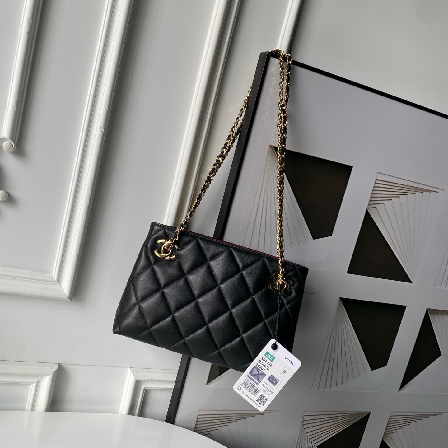 Chanel Small Shopping Bag Lambskin & Gold-Tone Metal AS6248 Black High