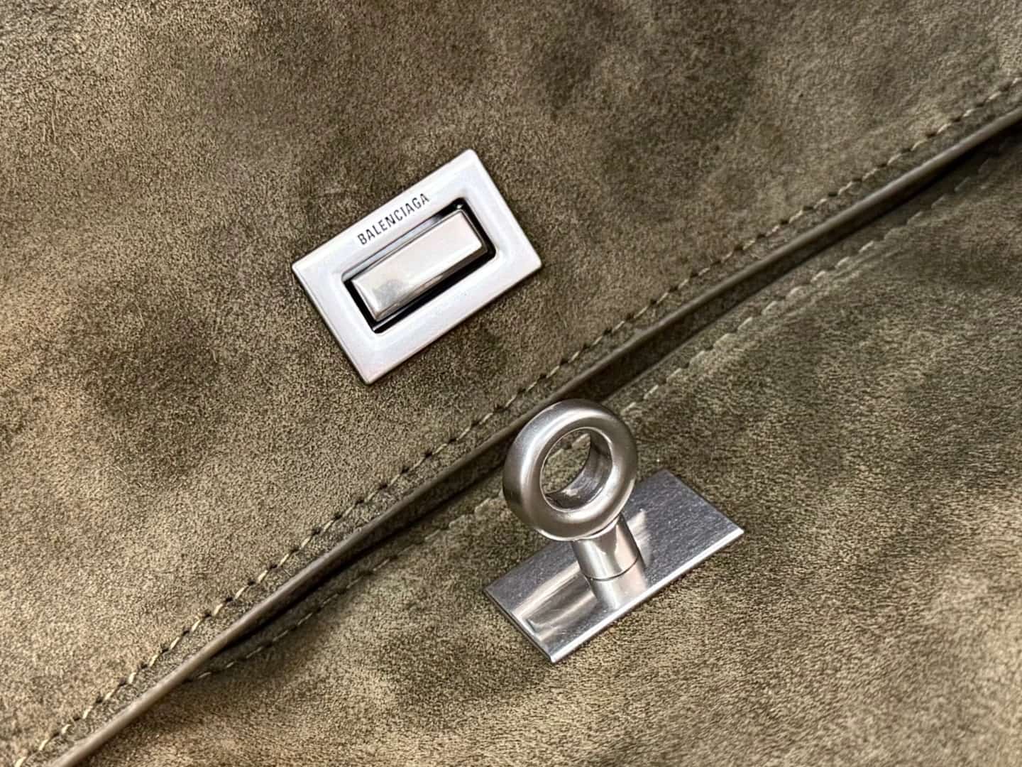 Balenciaga Rodeo Medium Bag in Khaki Waxed Suede Calfskin With Silver-Tone Metal TOP