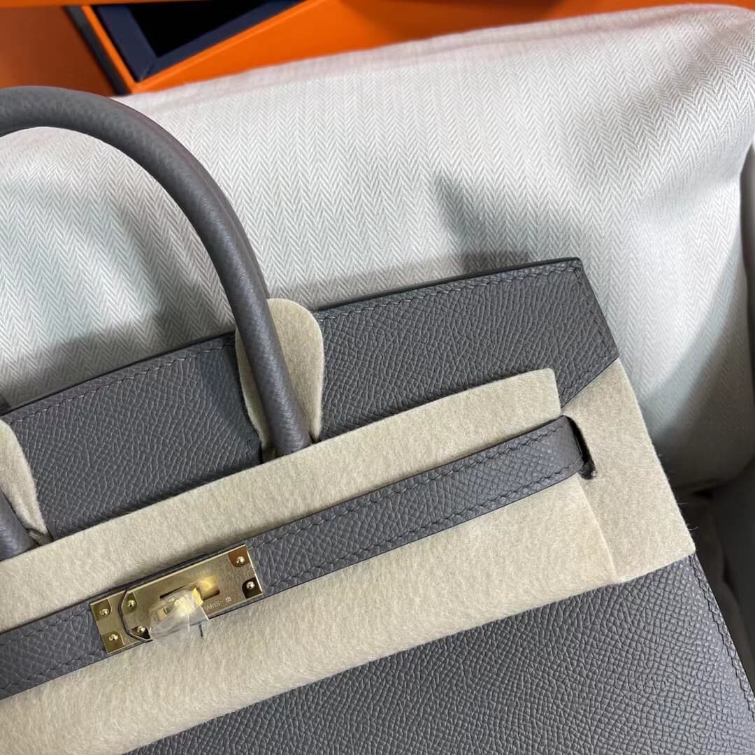 Hermes Birkin Sellier Bag 25/30cm Epsom Leather WAX Gris Meyer High
