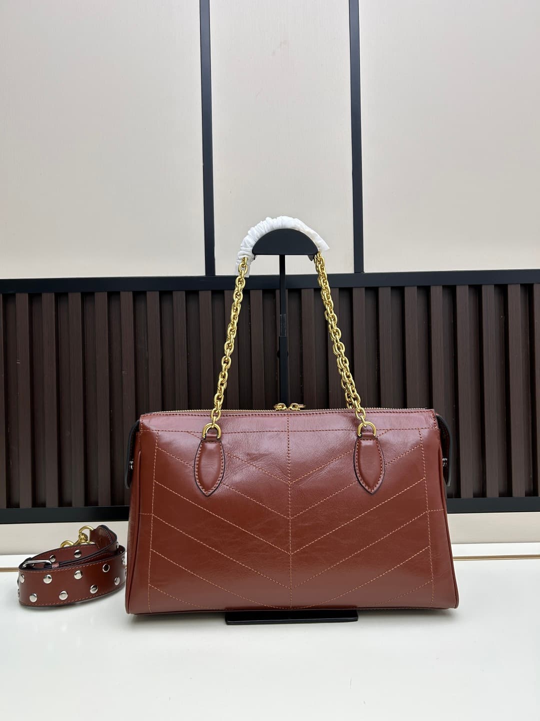 Valentino VLogo Garavani Panthea Shoulder Bag Brown Leather Mid