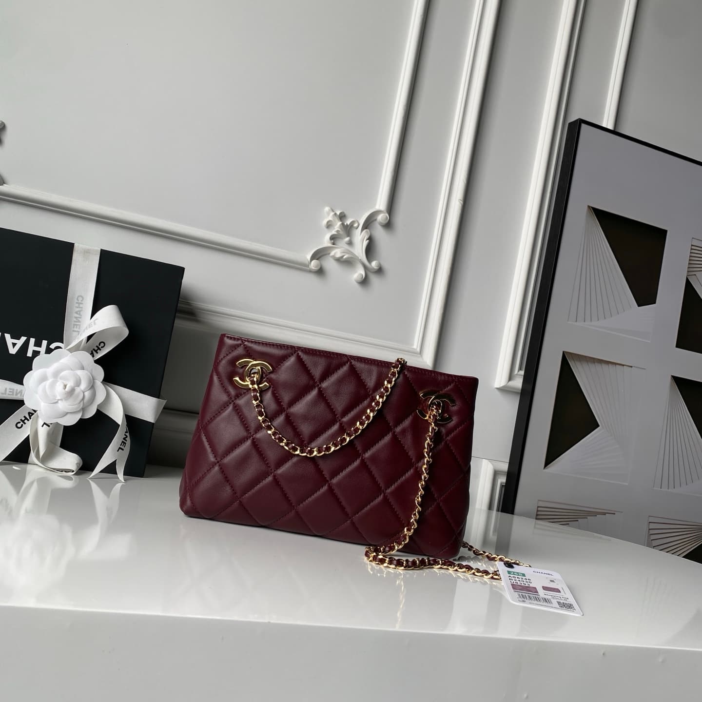 Chanel Small Shopping Bag Lambskin & Gold-Tone Metal AS6248 Dark Burgundy High