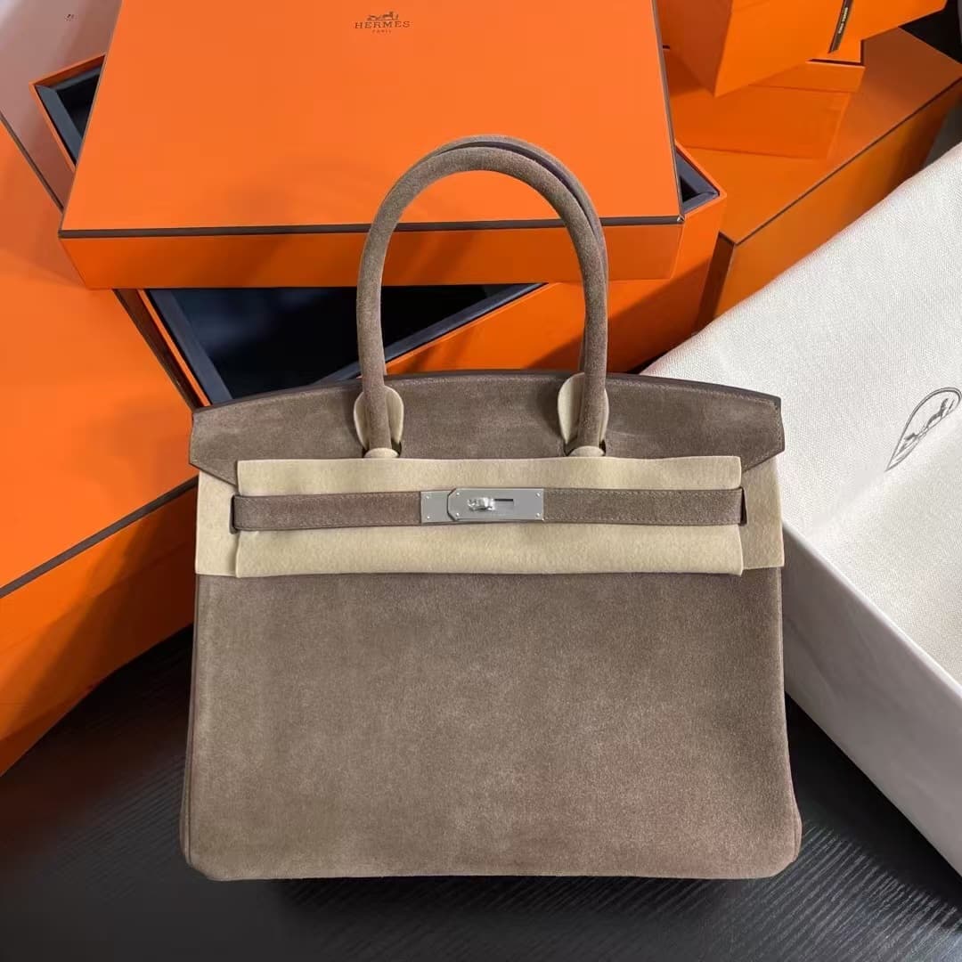 Hermes Birkin 25/30/35cm Bag Suede WAX High Etoupe Customizing Style