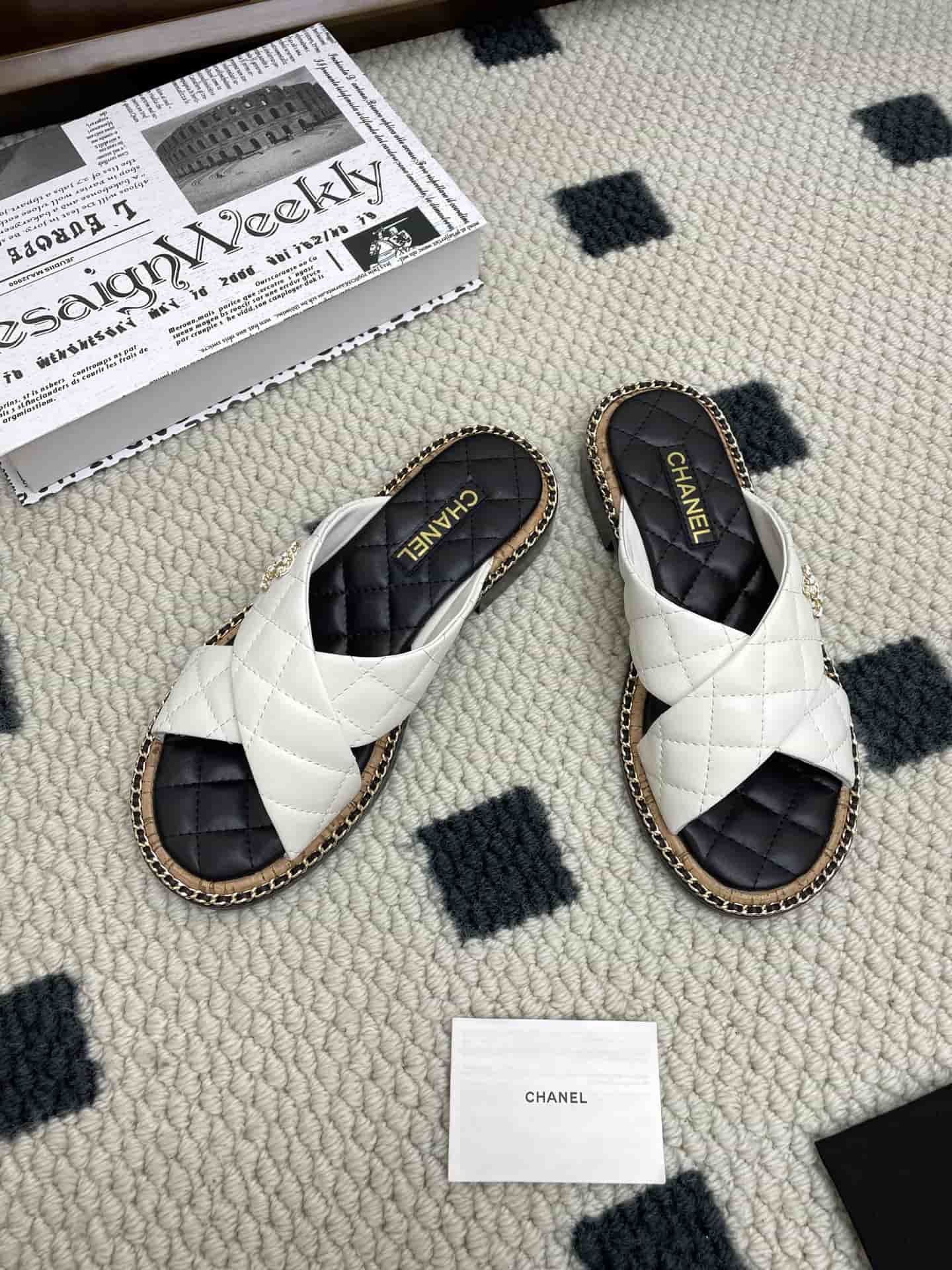 Chanel Lambskin Quilted Chain CC Sandal shoes Women