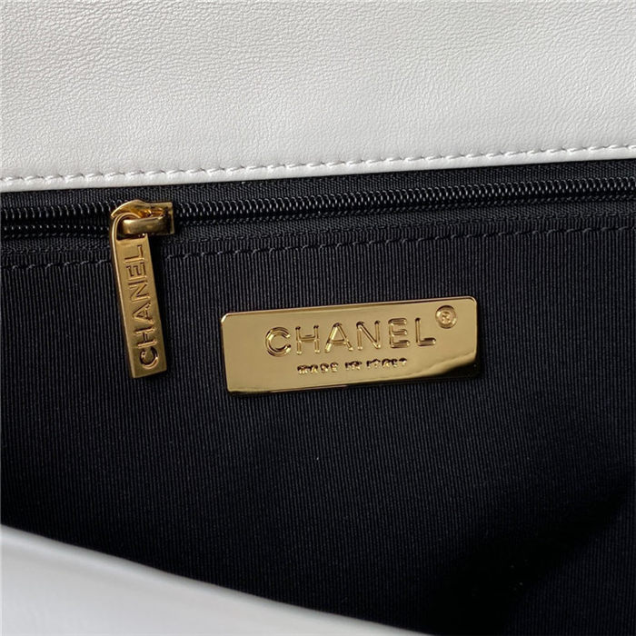Large Chanel 19 Flap Bag Lambskin White Silver High