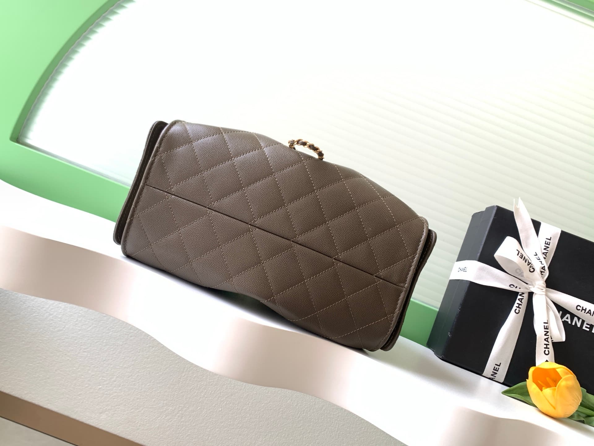 Chanel 25 Small Hobo handbag AS5293 Grained Calfskin & Gold-tone Metal Dark Khaki A