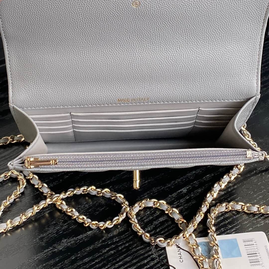 Chanel Mini Flap Clutch with Chain AP4406 Grained Calfskin & Gold-Tone Metal Grey A