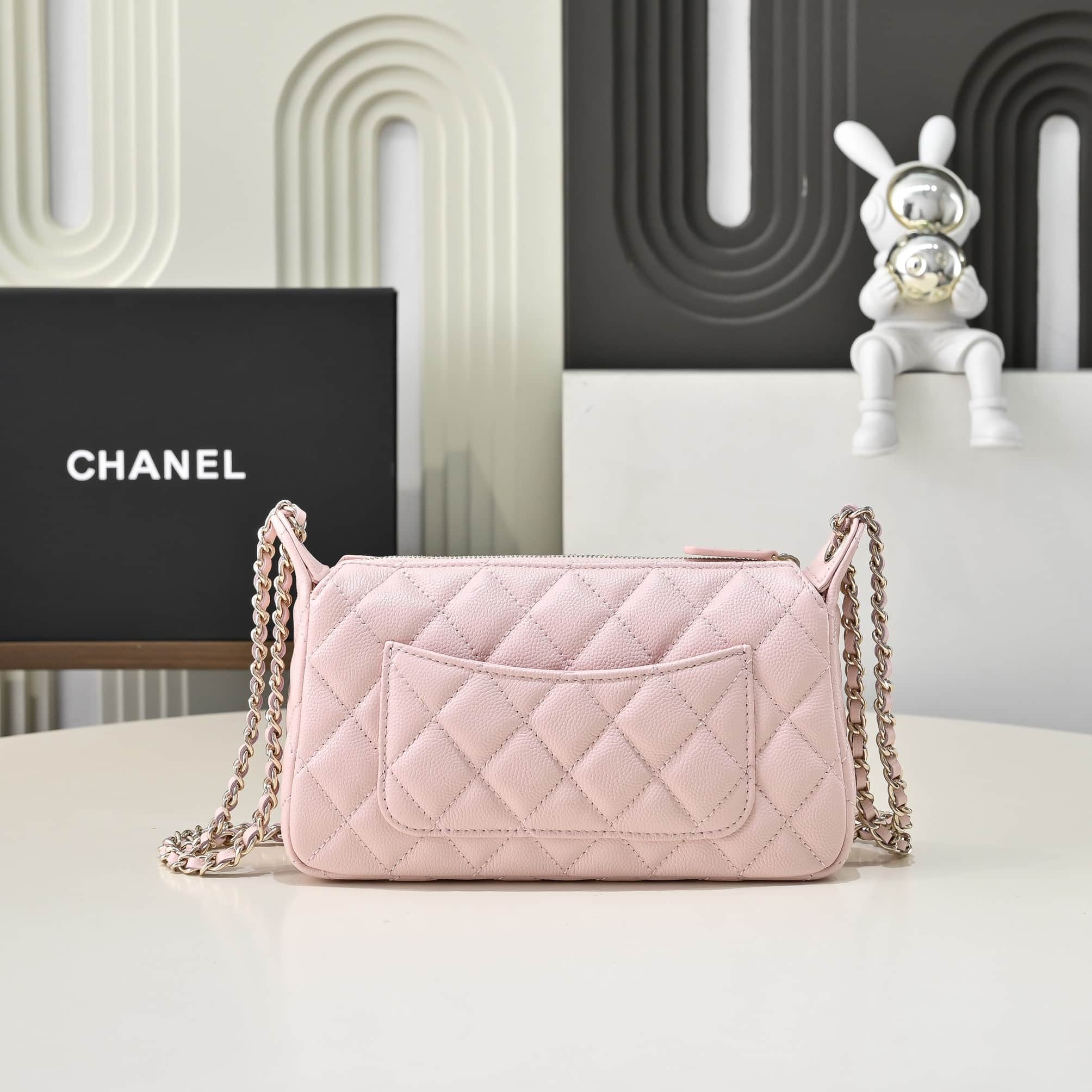 Chanel Chain Wallet Grained Shiny Calfskin & Gold-Tone Metal AS4704 Pink A