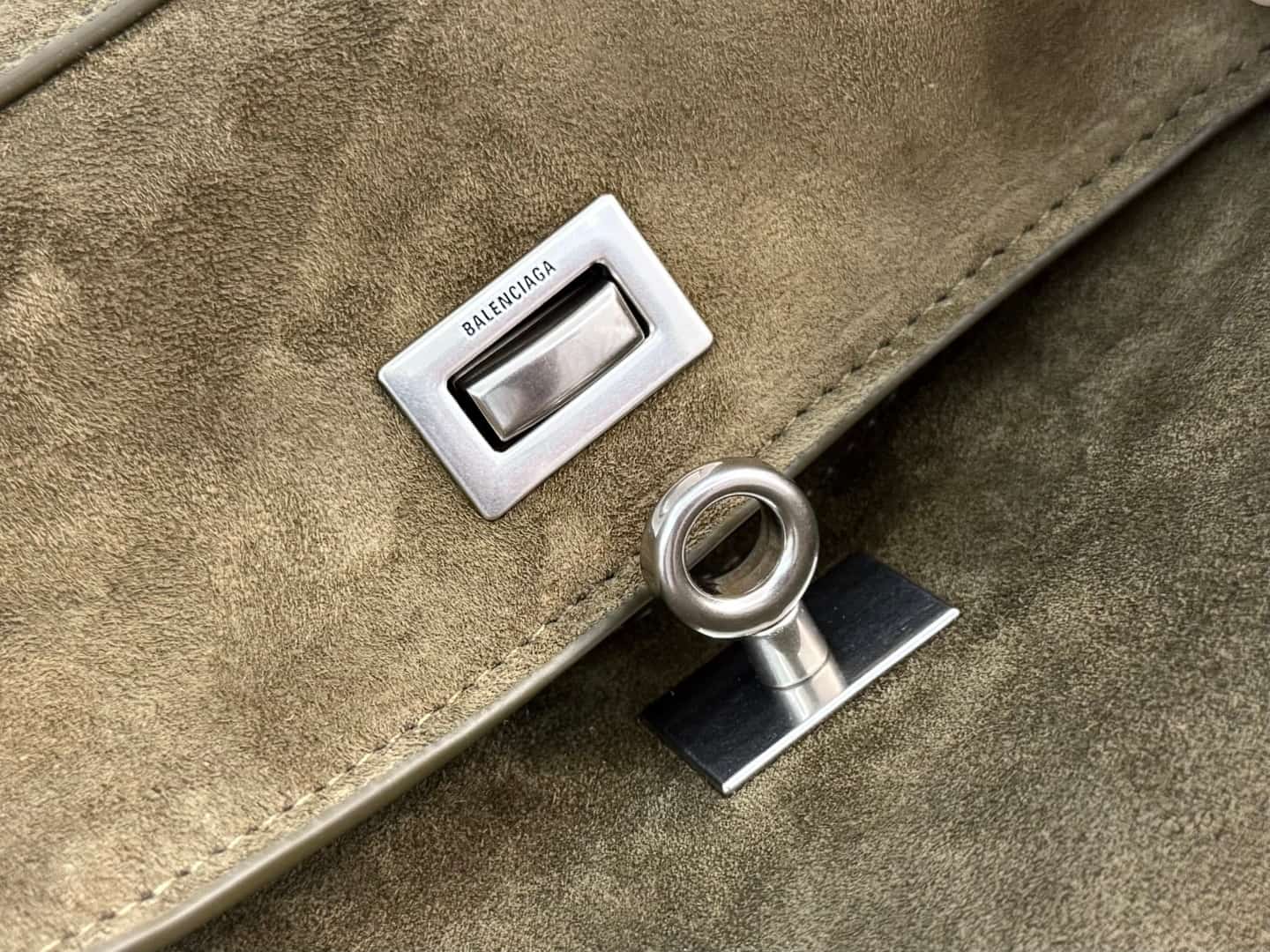Balenciaga Rodeo Small Bag in Khaki Waxed Suede Calfskin With Silver-Tone Metal TOP