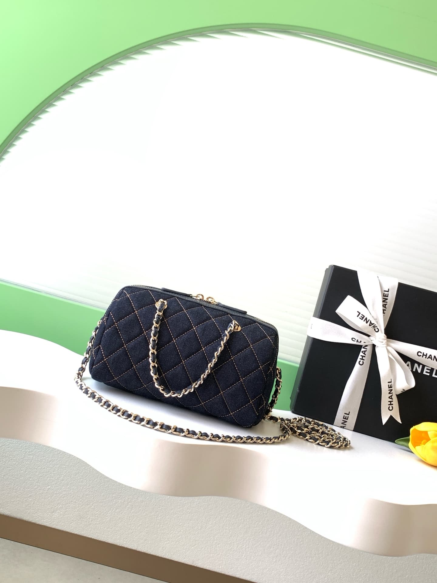 Chanel Clutch with Chain Dark Blue Denim & Gold-Tone Metal AP4986 A