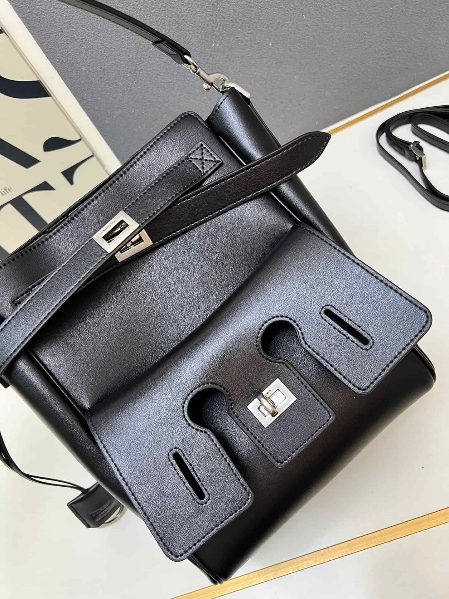 Balenciaga Bel Air Carry All Bag in balck leather silver hardware 1W8806 High