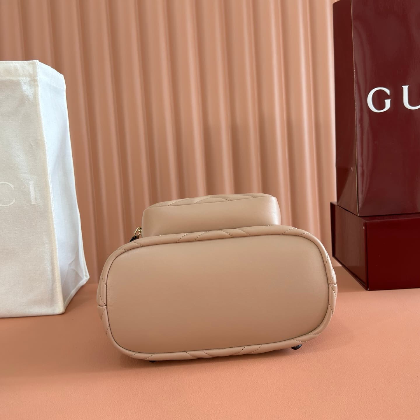Gucci GG Marmont Small Backpack Beige Matelassé Chevron Nappa Leather 861878  High
