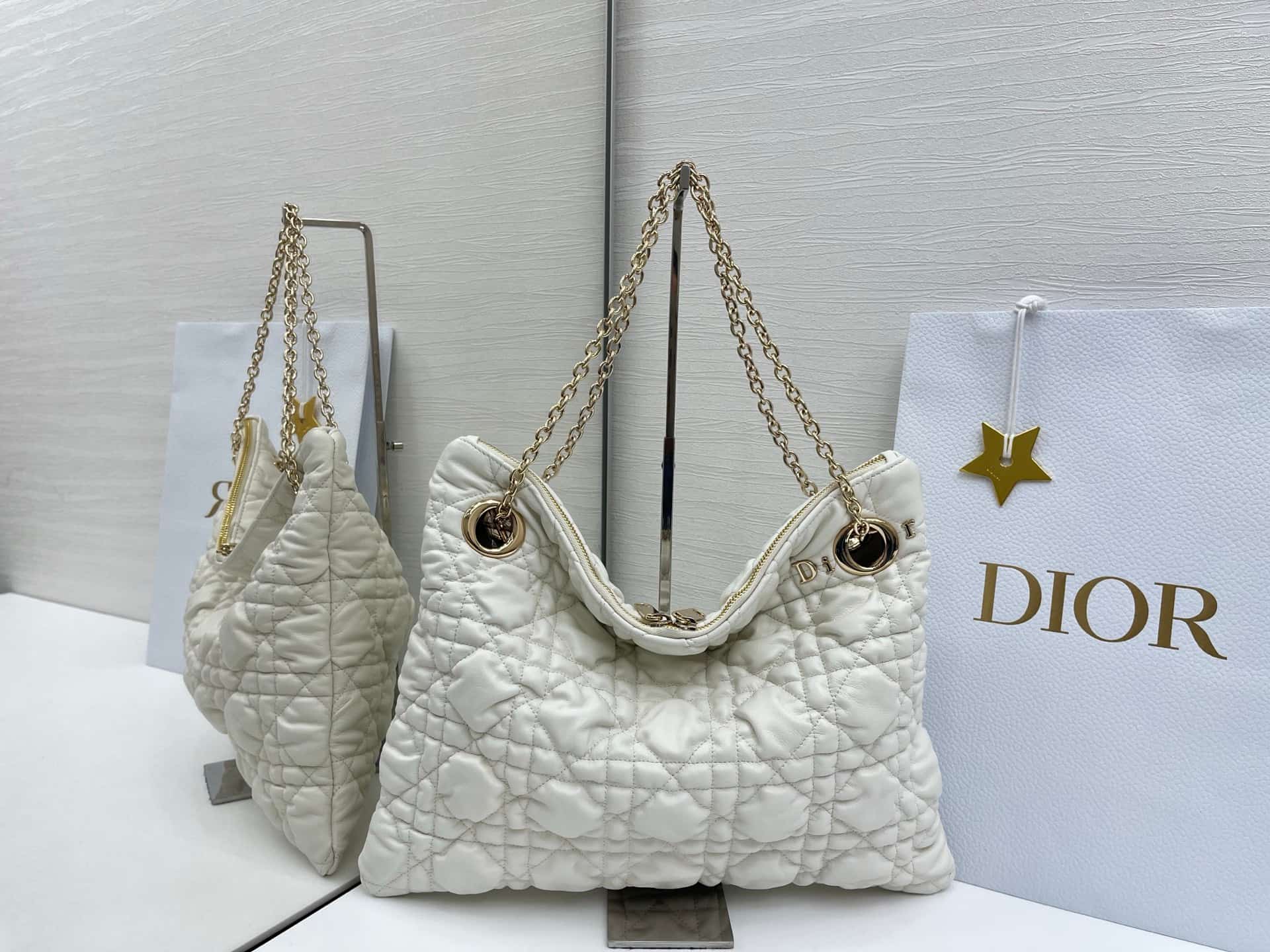 Medium Dior Crunchy Bag White Puffy Macrocannage Calfskin High