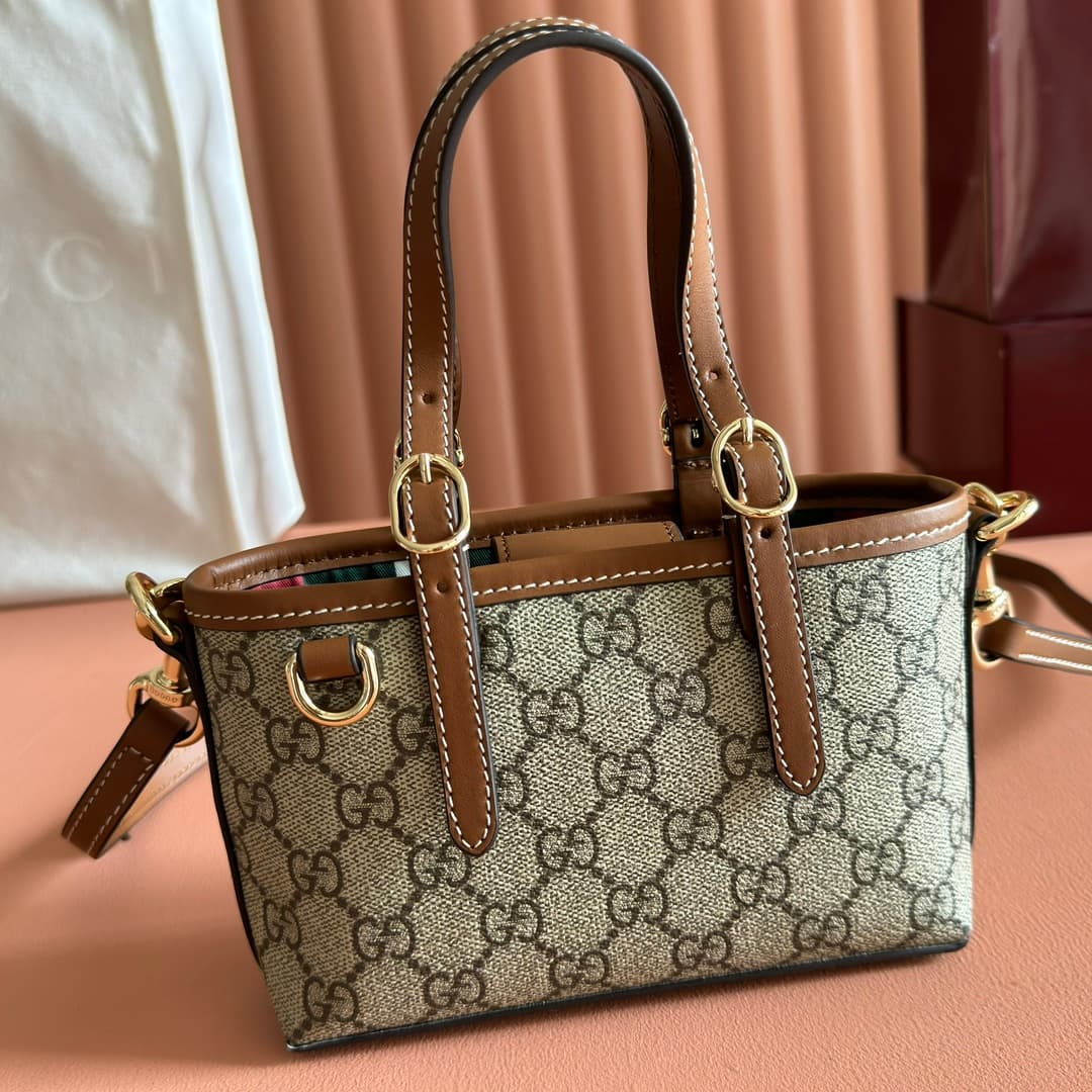 Gucci GG Emblem mini bag beige and brown GG fabric 855491 High