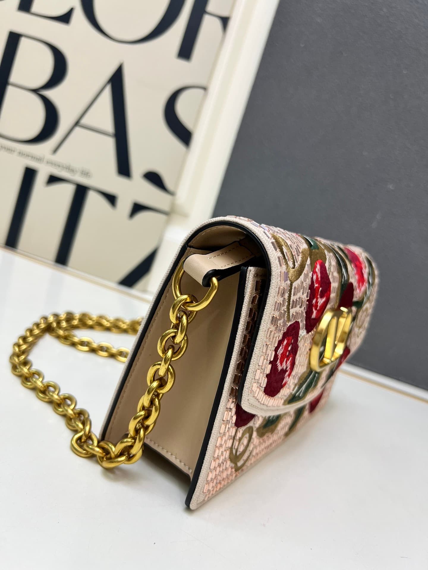 Valentino Garavani Vain Embroidered Shoulder Clutch With Cherryfic Pattern Mid