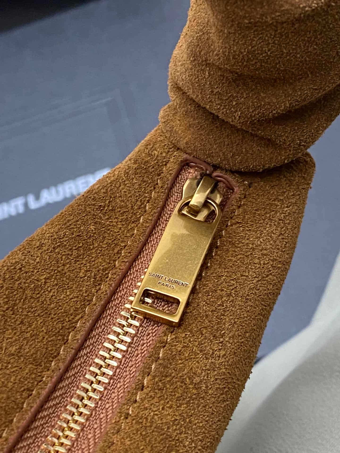 Saint Laurent AMALIA mini hobo in suede CARAMEL COGNAC 862558 High