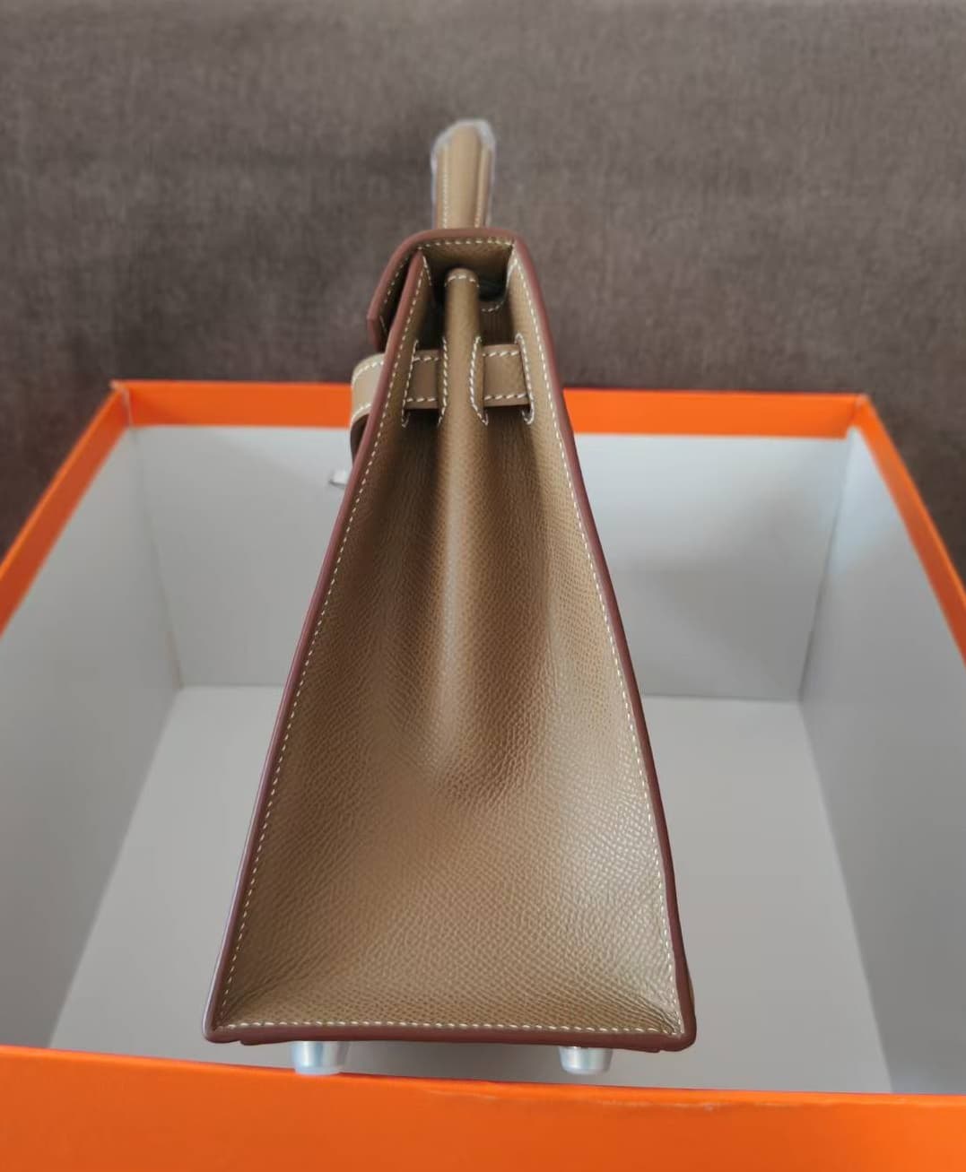 Hermes Kelly 25/28/32cm Sellier Bag Epsom Leather Silver/Gold Metal In Etoupe WAX High