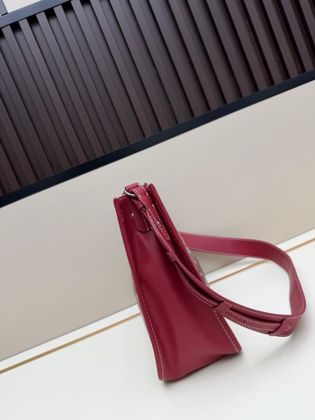 Goyard Musette PM bag in burgundy Goyardine canvas Mid