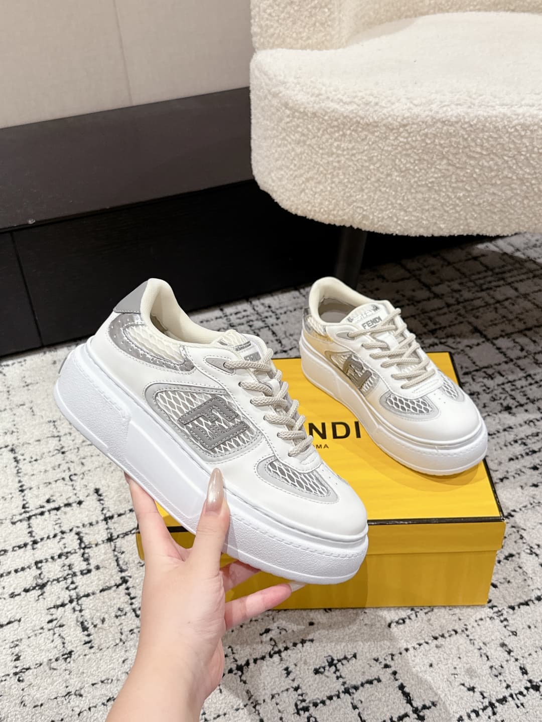 Fendi Match Leather Sneaker shoes Women