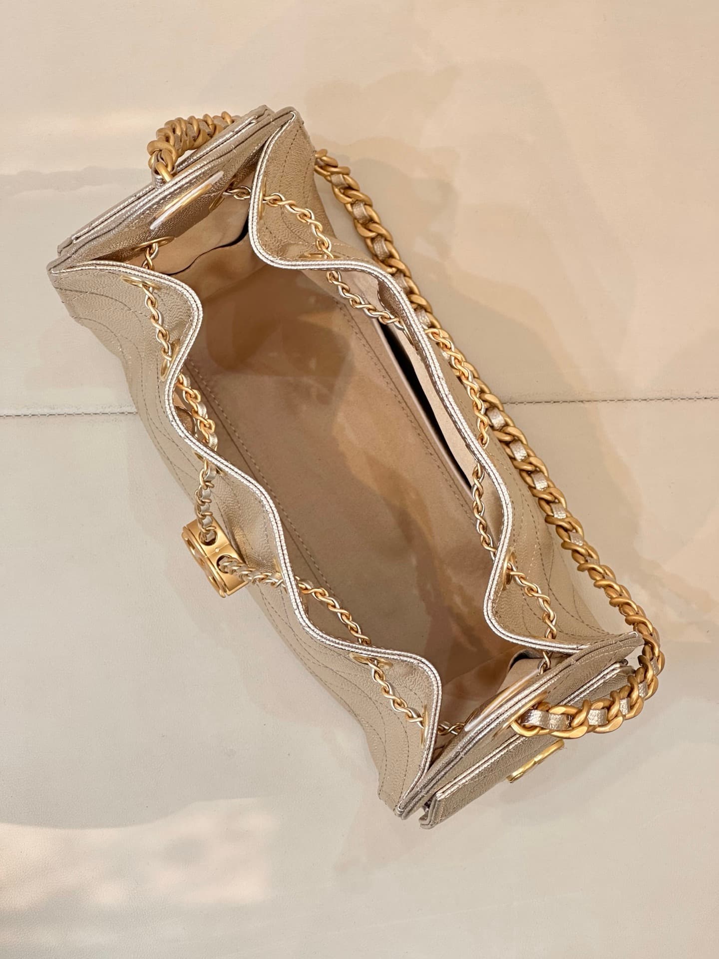 CHANEL 25 Mini Handbag AS5631 Grained Calfskin & Gold-tone Metal Champagne Gold TOP