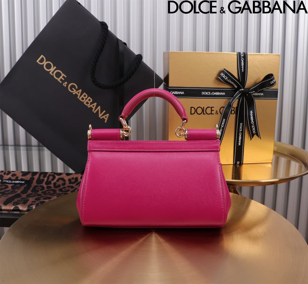 Dolce & Gabbana Miss Sicily top handle bag calfskin leather Plum Red High