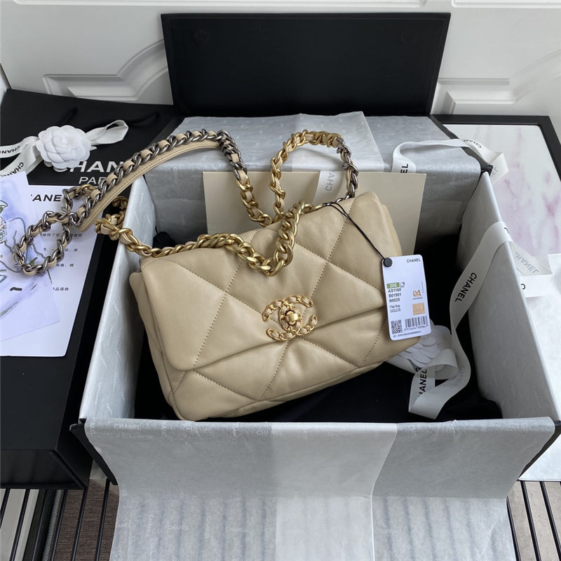 Chanel 19 Flap Bag Lambskin Beige High