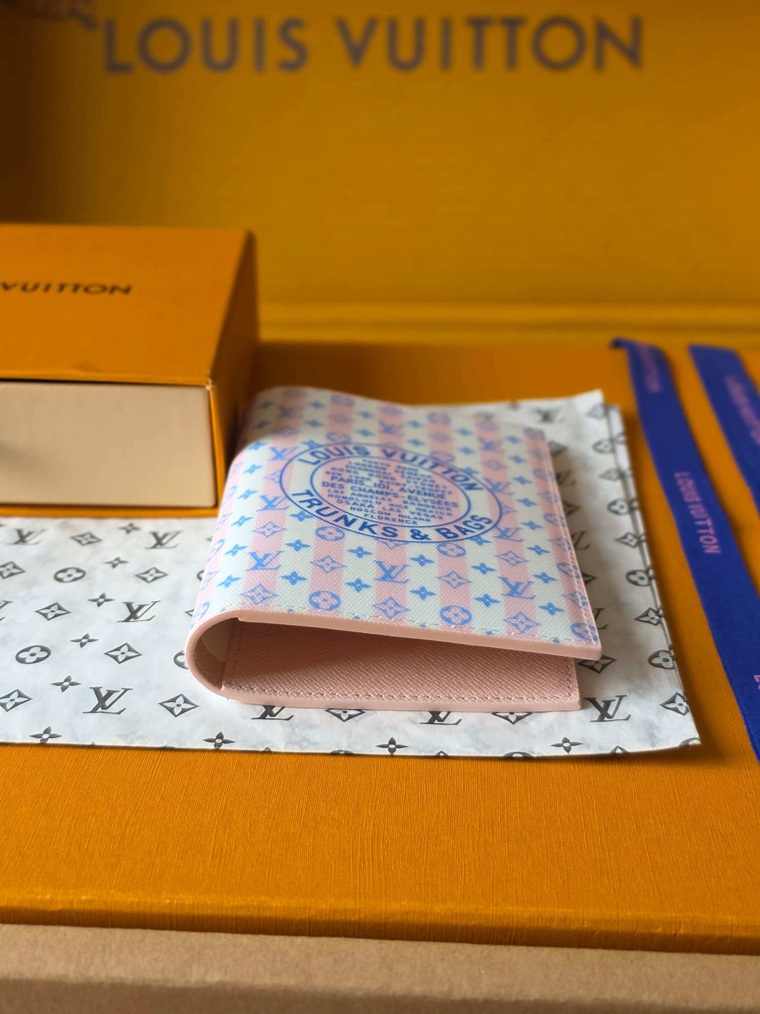 Louis Vuitton Passport Cover LV Stamp Blue Coated canvas M29034 High