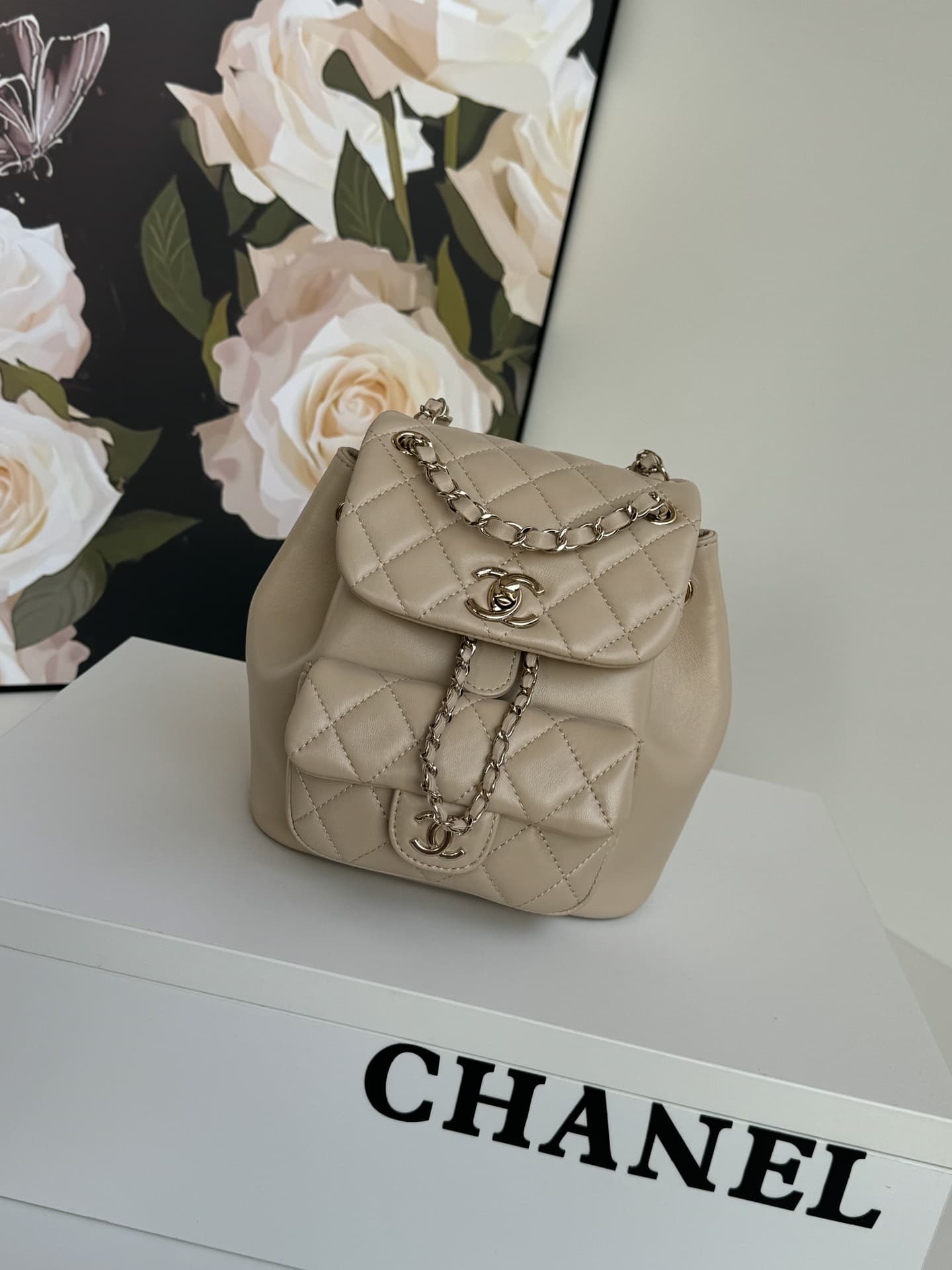Chanel Small Quilted Duma Backpack Lambskin AS2908 Beige High